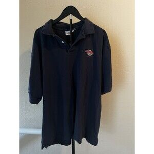 Vintage Hard Rock Cafe Boston Polo Mens XXL Navy Embroidered Logo Shirt Flawed
